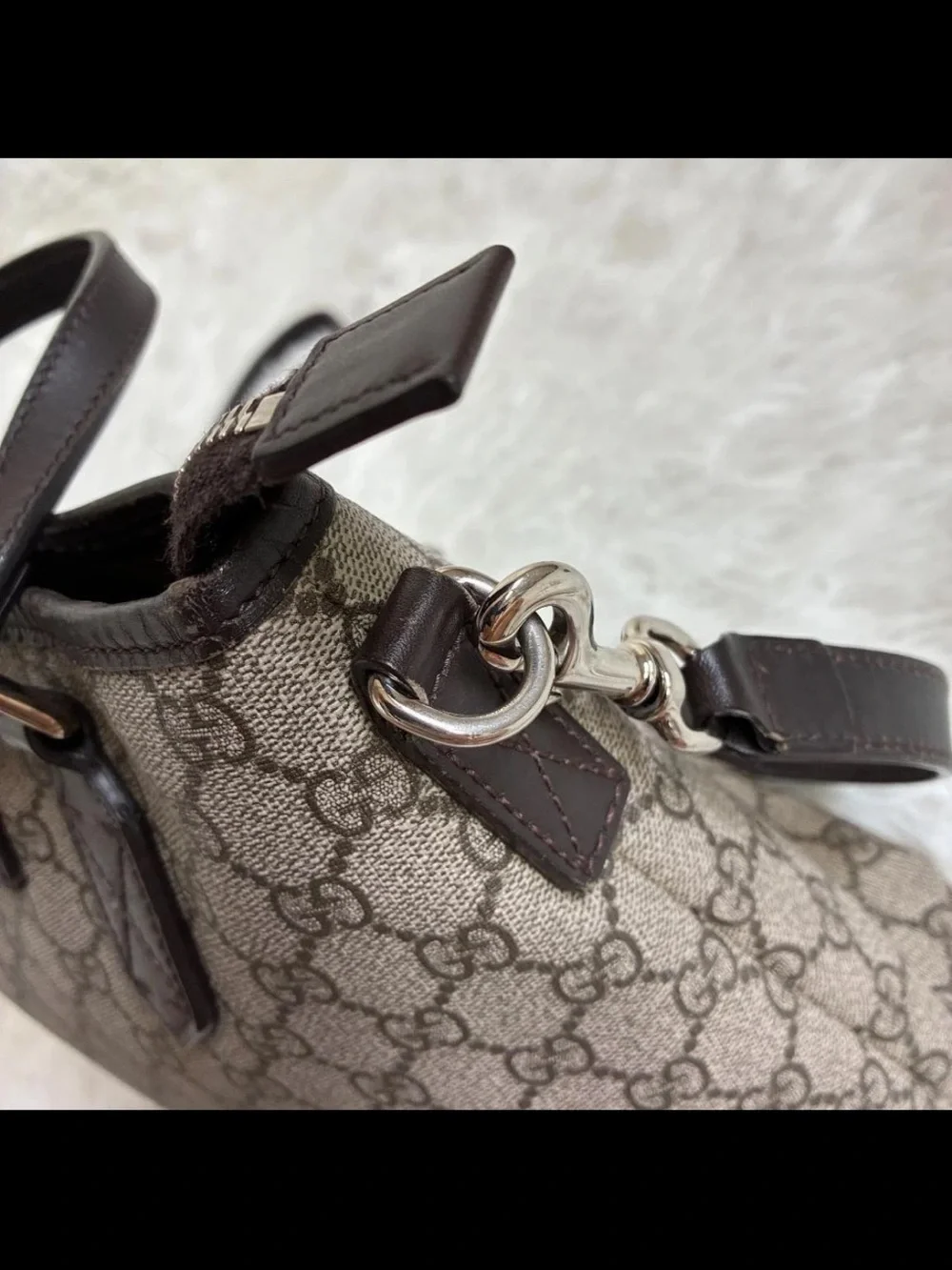 Gucci Beige & Brown GG Canvas Satchel with Leather Trim